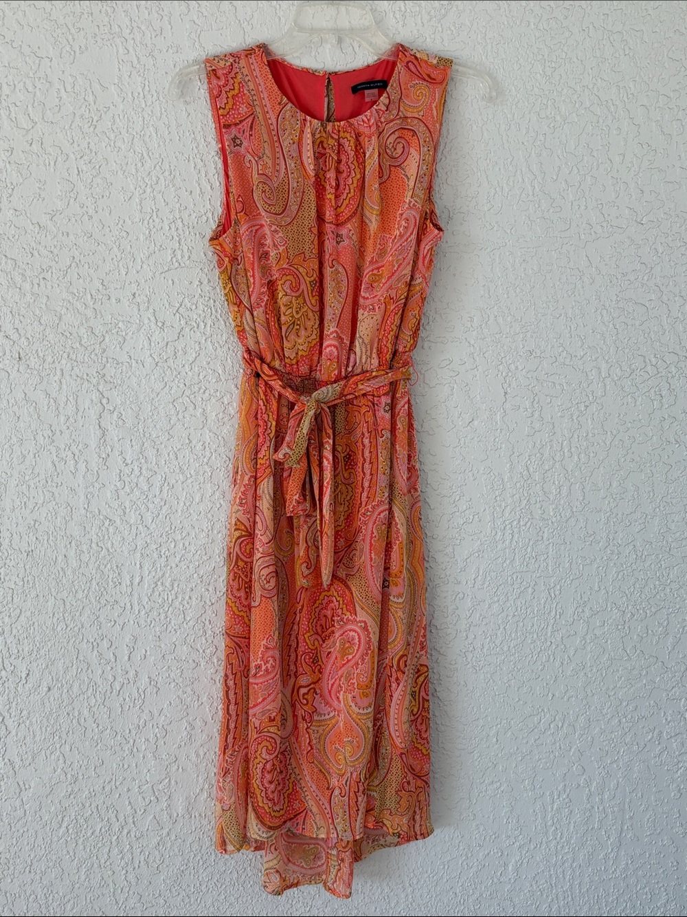 Tommy Hilfiger Coral and Pink Paisley Sleeveless Belted Dress size 8
